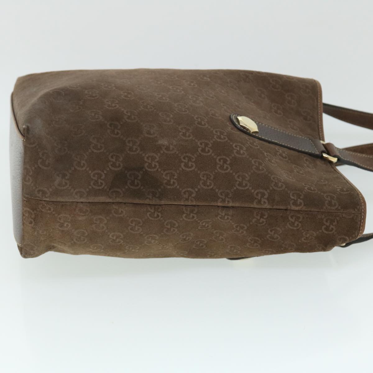 GUCCI GG Canvas Tote Bag Suede Brown 52749