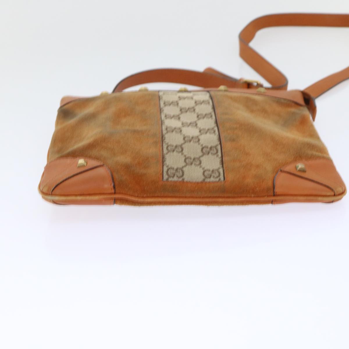 GUCCI GG Canvas Shoulder Bag Leather Beige Orange 120893 52751