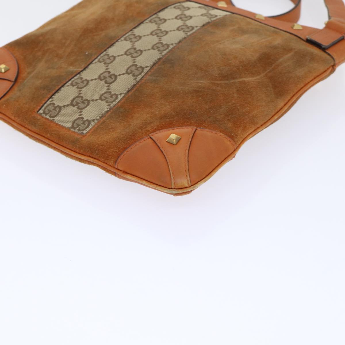 GUCCI GG Canvas Shoulder Bag Leather Beige Orange 120893 52751