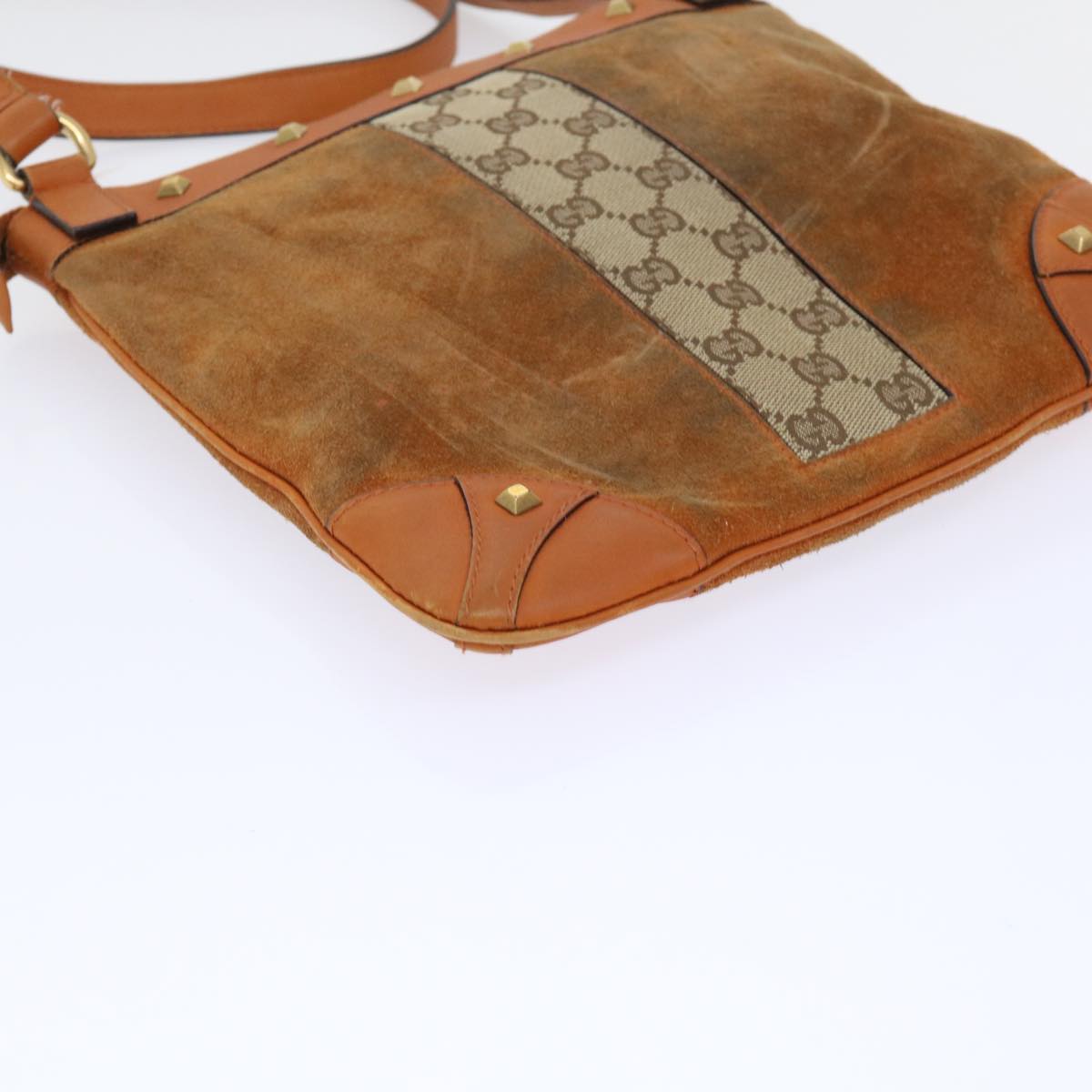 GUCCI GG Canvas Shoulder Bag Leather Beige Orange 120893 52751