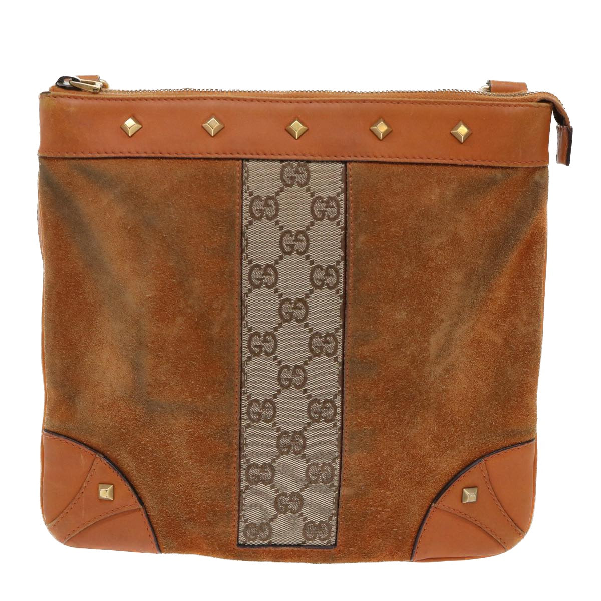 GUCCI GG Canvas Shoulder Bag Leather Beige Orange 120893 52751
