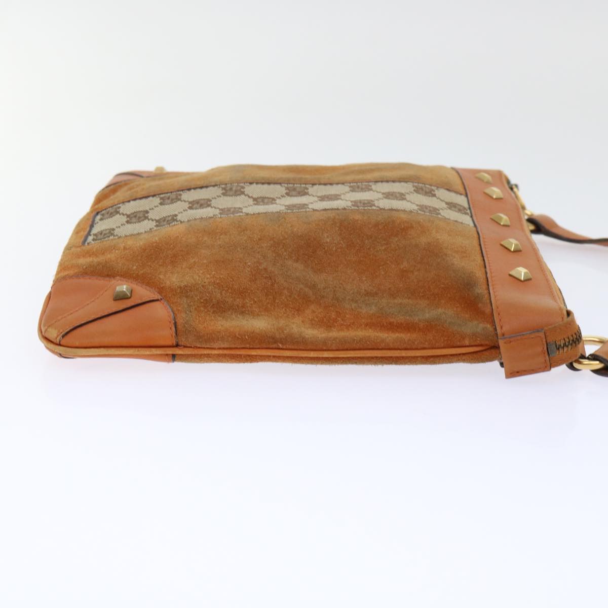 GUCCI GG Canvas Shoulder Bag Leather Beige Orange 120893 52751