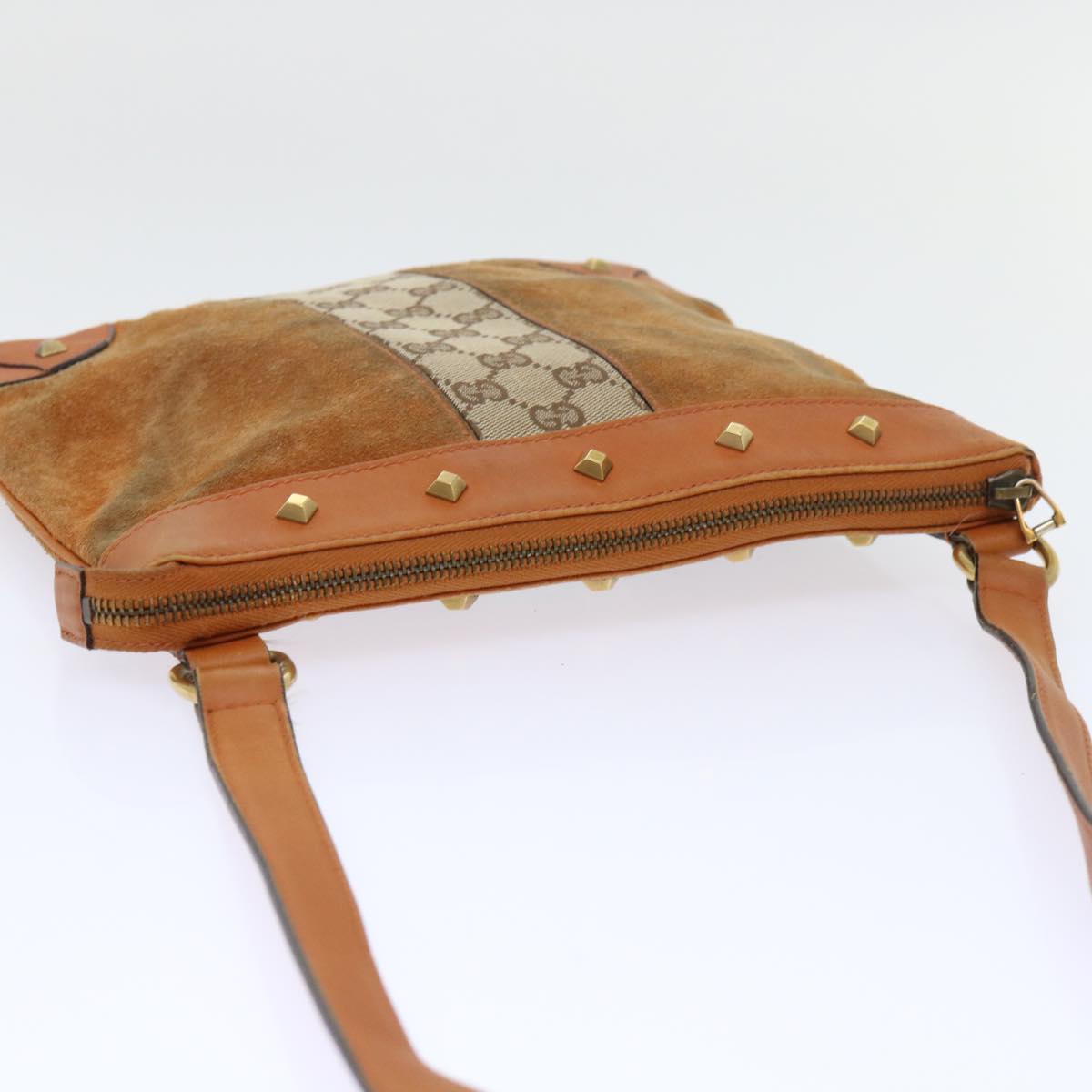GUCCI GG Canvas Shoulder Bag Leather Beige Orange 120893 52751