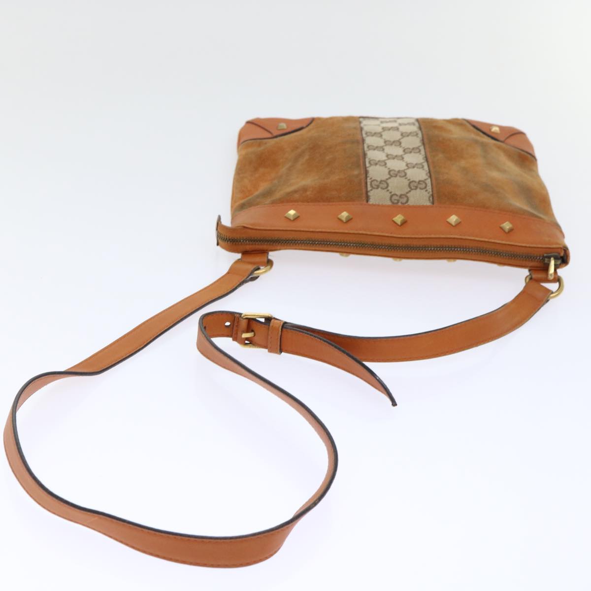 GUCCI GG Canvas Shoulder Bag Leather Beige Orange 120893 52751
