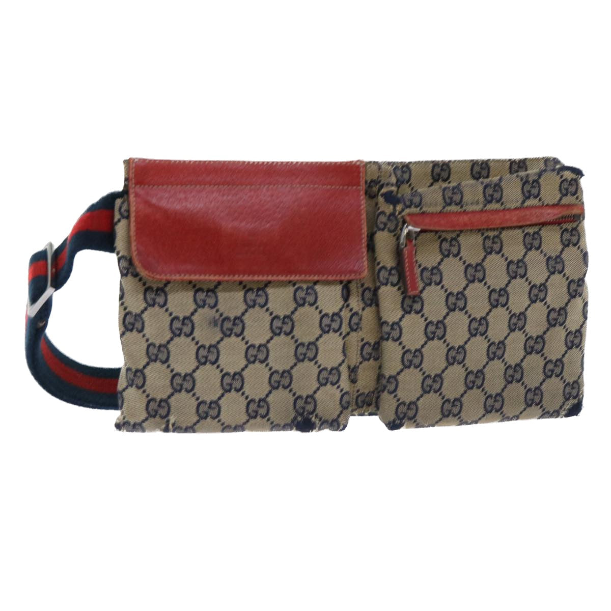 GUCCI GG Canvas Sherry Line Waist bag Leather Beige Red Navy 28566 52752