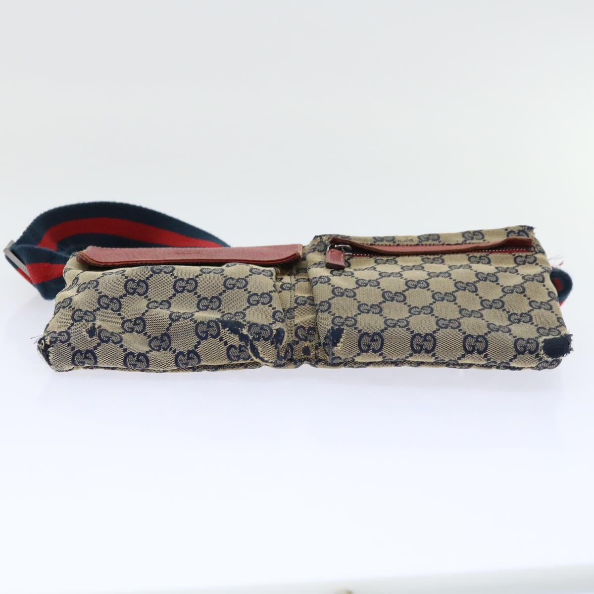 GUCCI GG Canvas Sherry Line Waist bag Leather Beige Red Navy 28566 52752