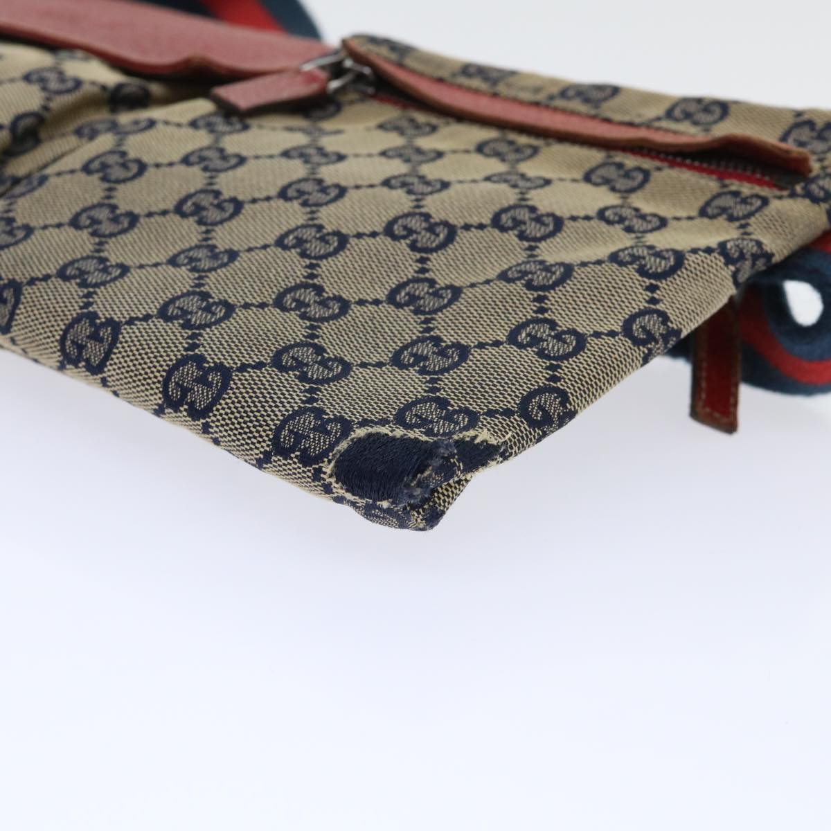 GUCCI GG Canvas Sherry Line Waist bag Leather Beige Red Navy 28566 52752
