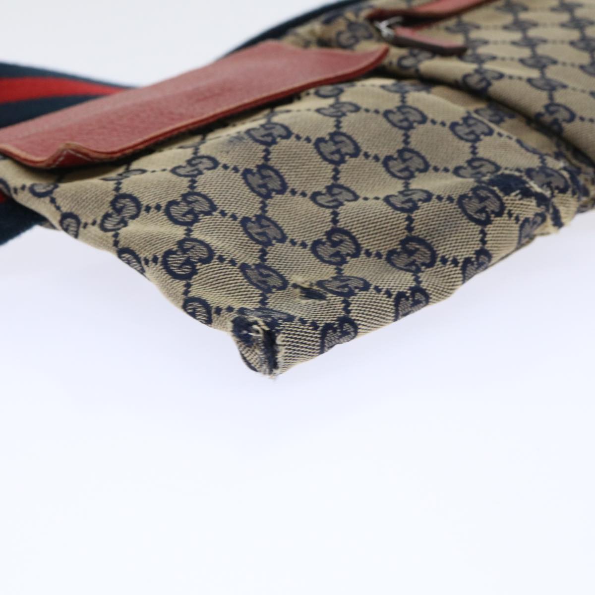 GUCCI GG Canvas Sherry Line Waist bag Leather Beige Red Navy 28566 52752