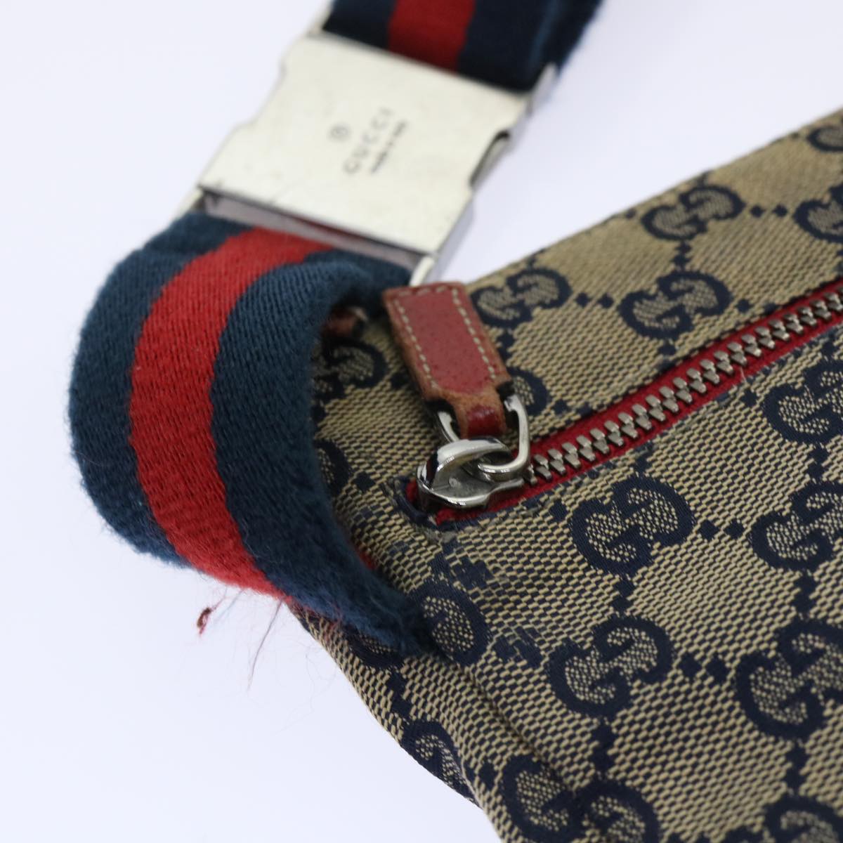 GUCCI GG Canvas Sherry Line Waist bag Leather Beige Red Navy 28566 52752