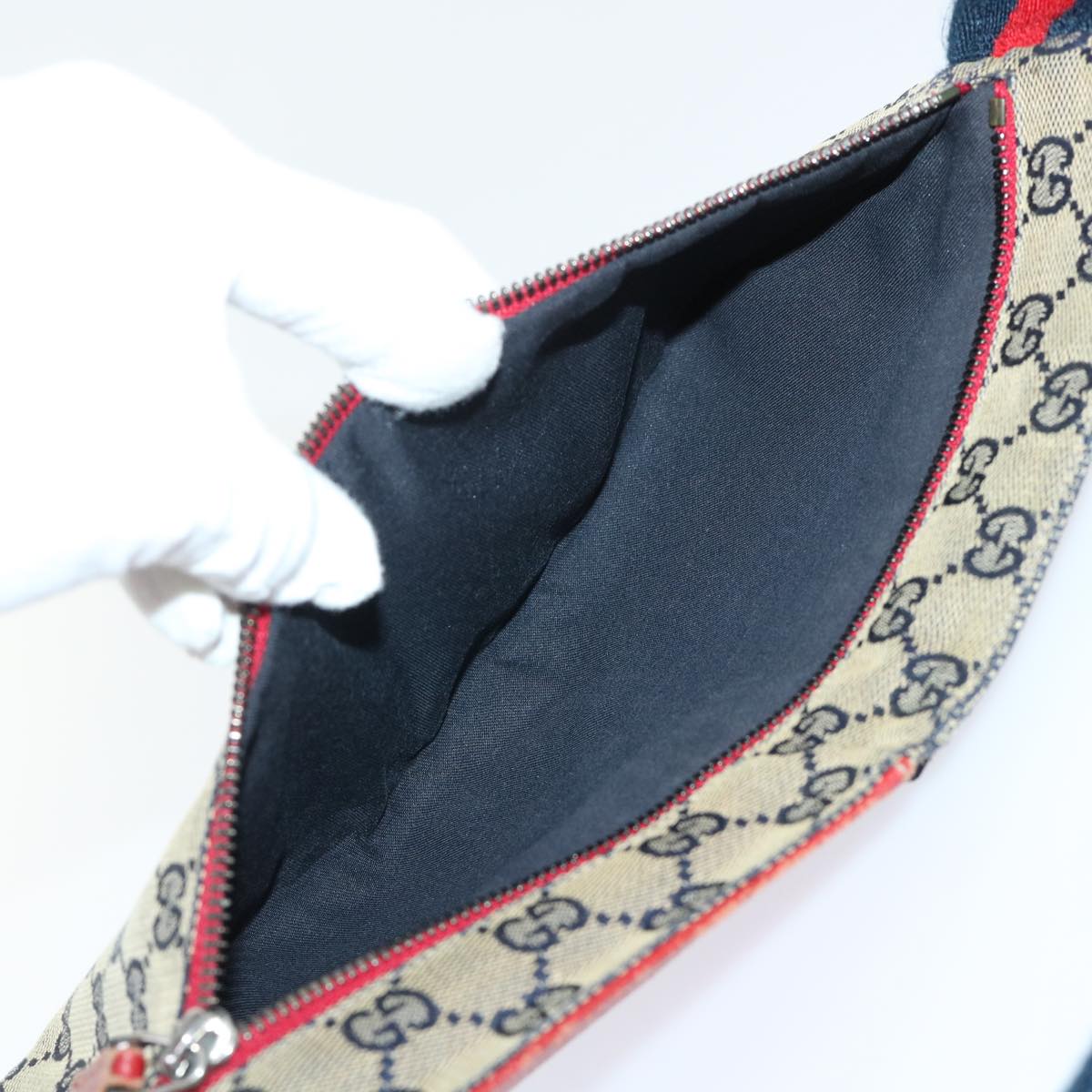 GUCCI GG Canvas Sherry Line Waist bag Leather Beige Red Navy 28566 52752
