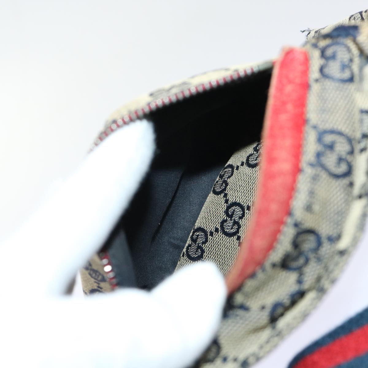 GUCCI GG Canvas Sherry Line Waist bag Leather Beige Red Navy 28566 52752