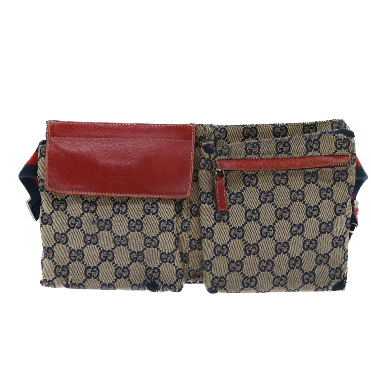 GUCCI GG Canvas Sherry Line Waist bag Leather Beige Red Navy 28566 52752