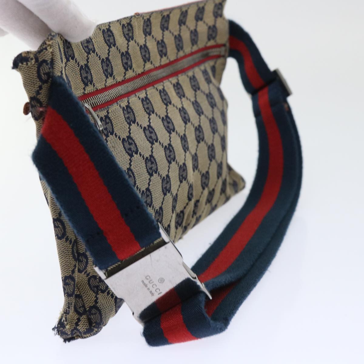 GUCCI GG Canvas Sherry Line Waist bag Leather Beige Red Navy 28566 52752