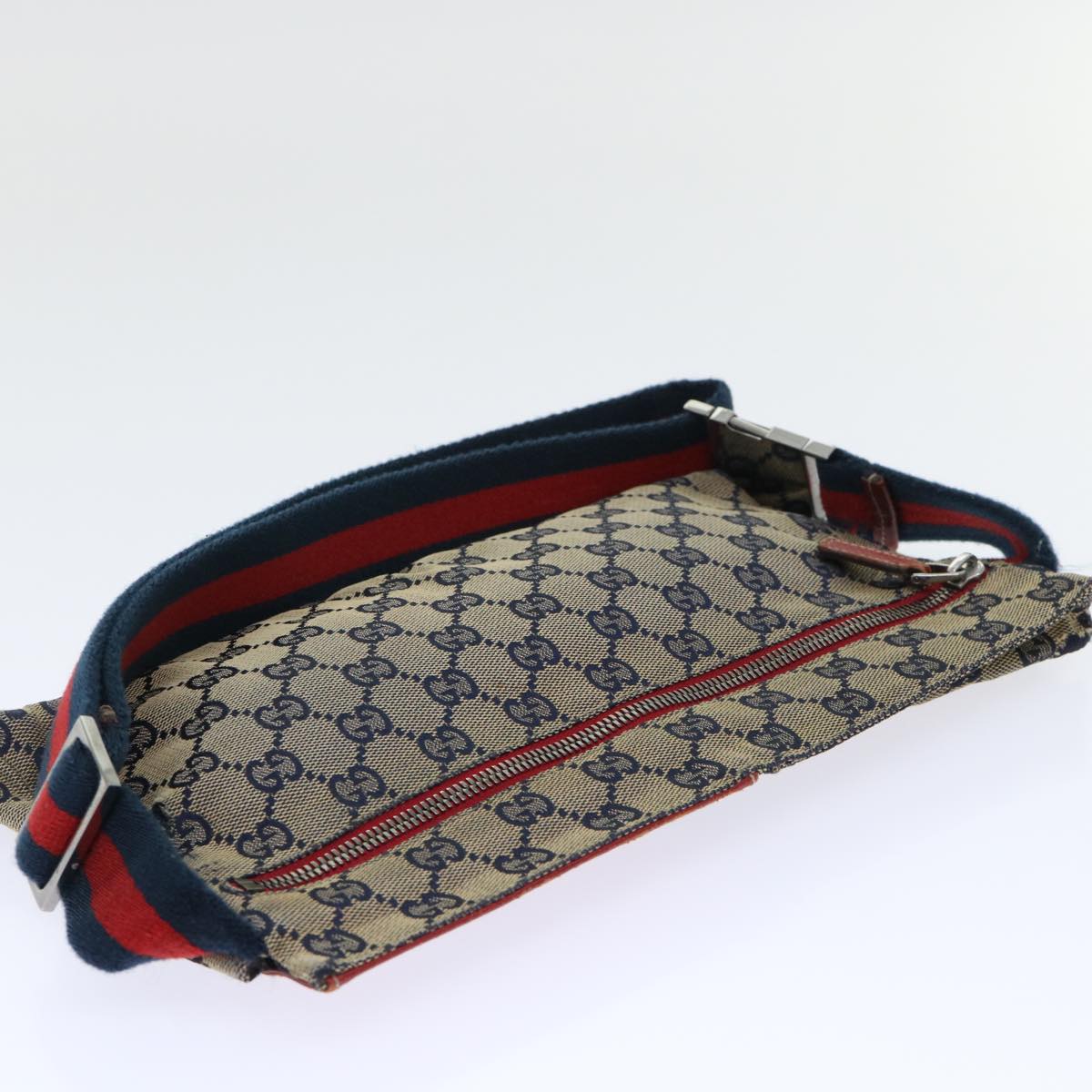 GUCCI GG Canvas Sherry Line Waist bag Leather Beige Red Navy 28566 52752