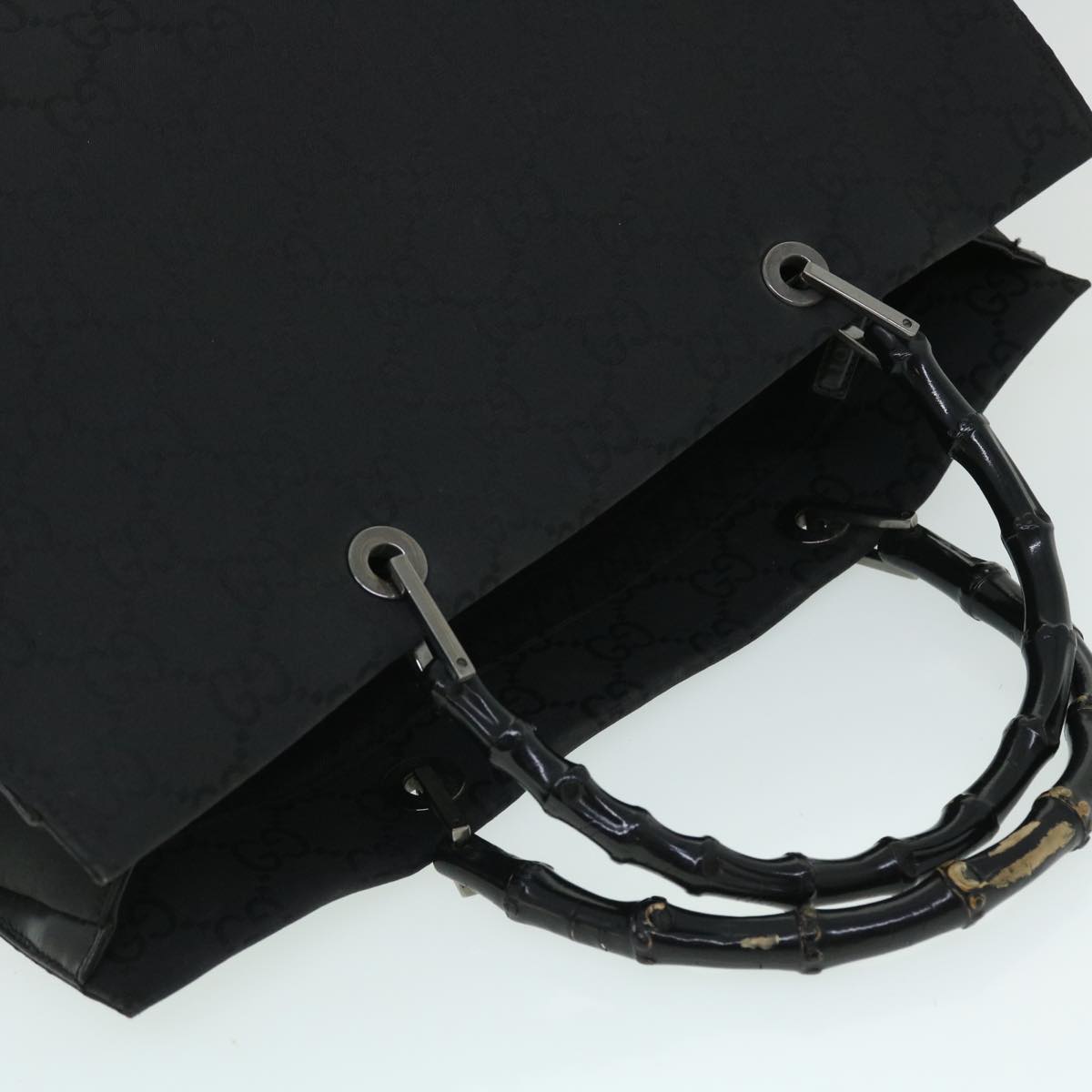GUCCI GG Canvas Bamboo Hand Bag Nylon Black 52760
