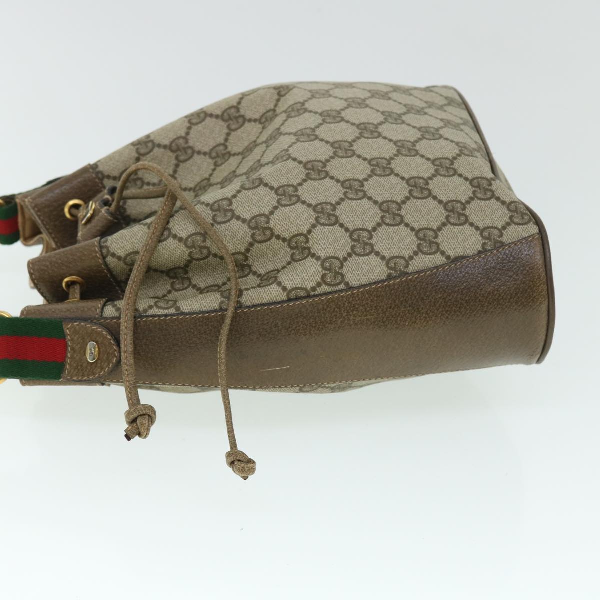 GUCCI GG Canvas Web Sherry Line Shoulder Bag PVC Leather Beige Green 52761