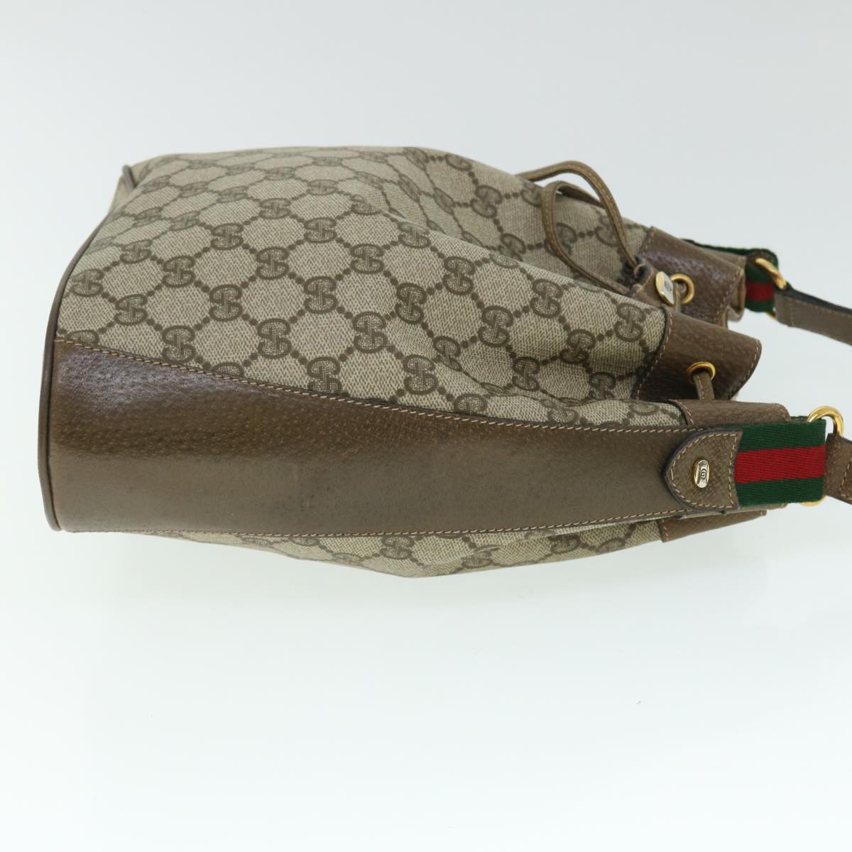 GUCCI GG Canvas Web Sherry Line Shoulder Bag PVC Leather Beige Green 52761
