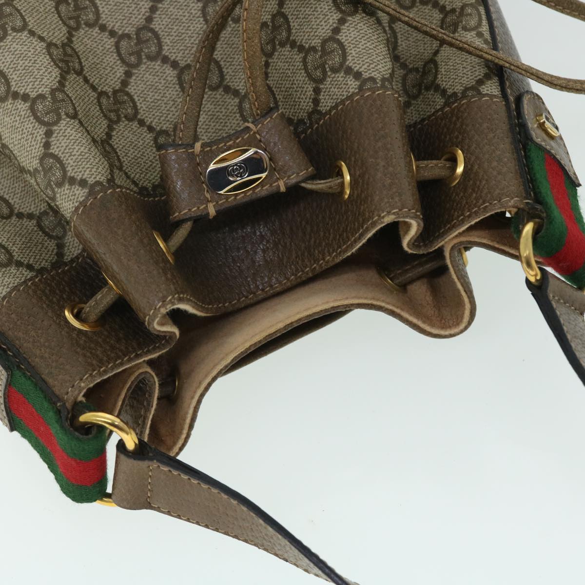 GUCCI GG Canvas Web Sherry Line Shoulder Bag PVC Leather Beige Green 52761