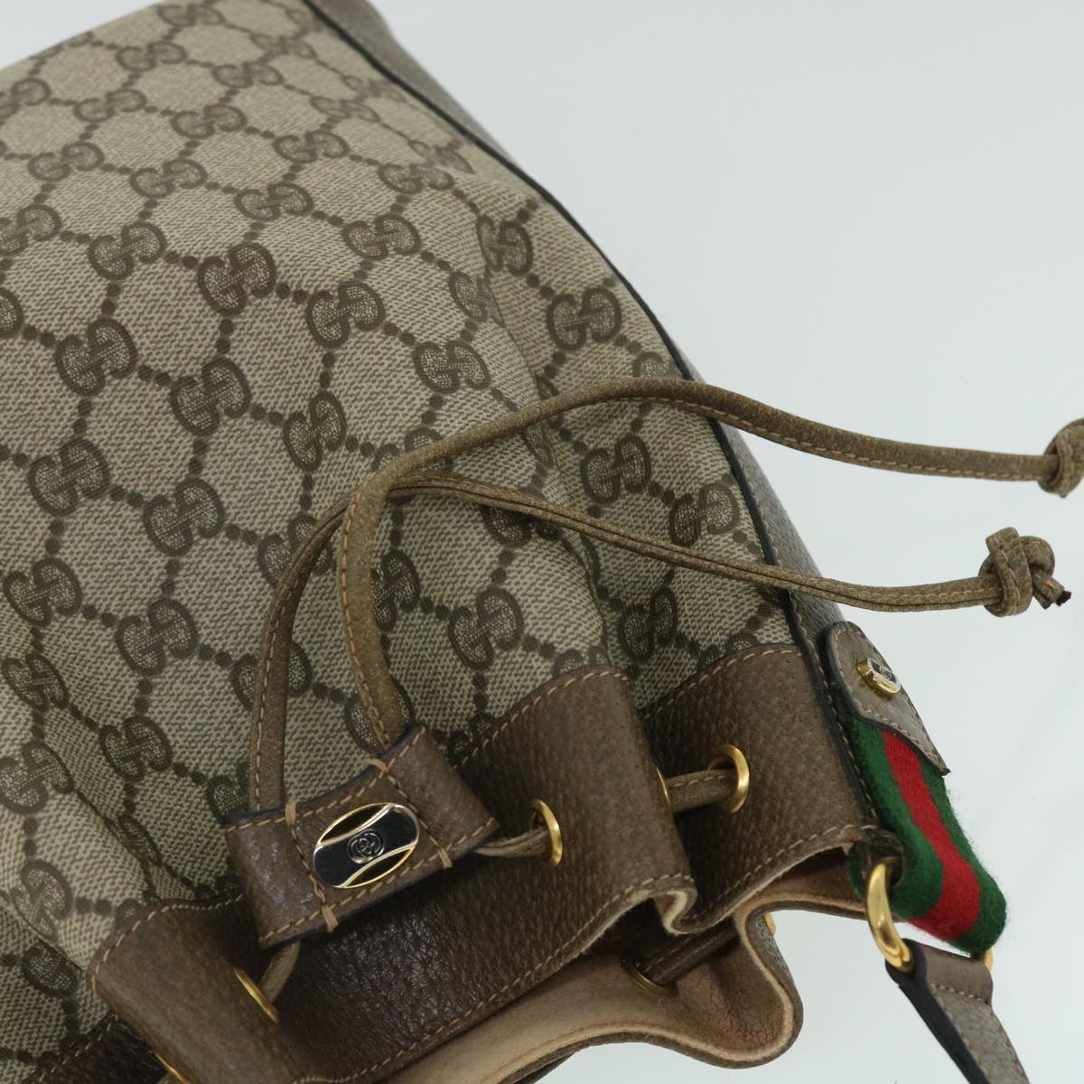 GUCCI GG Canvas Web Sherry Line Shoulder Bag PVC Leather Beige Green 52761