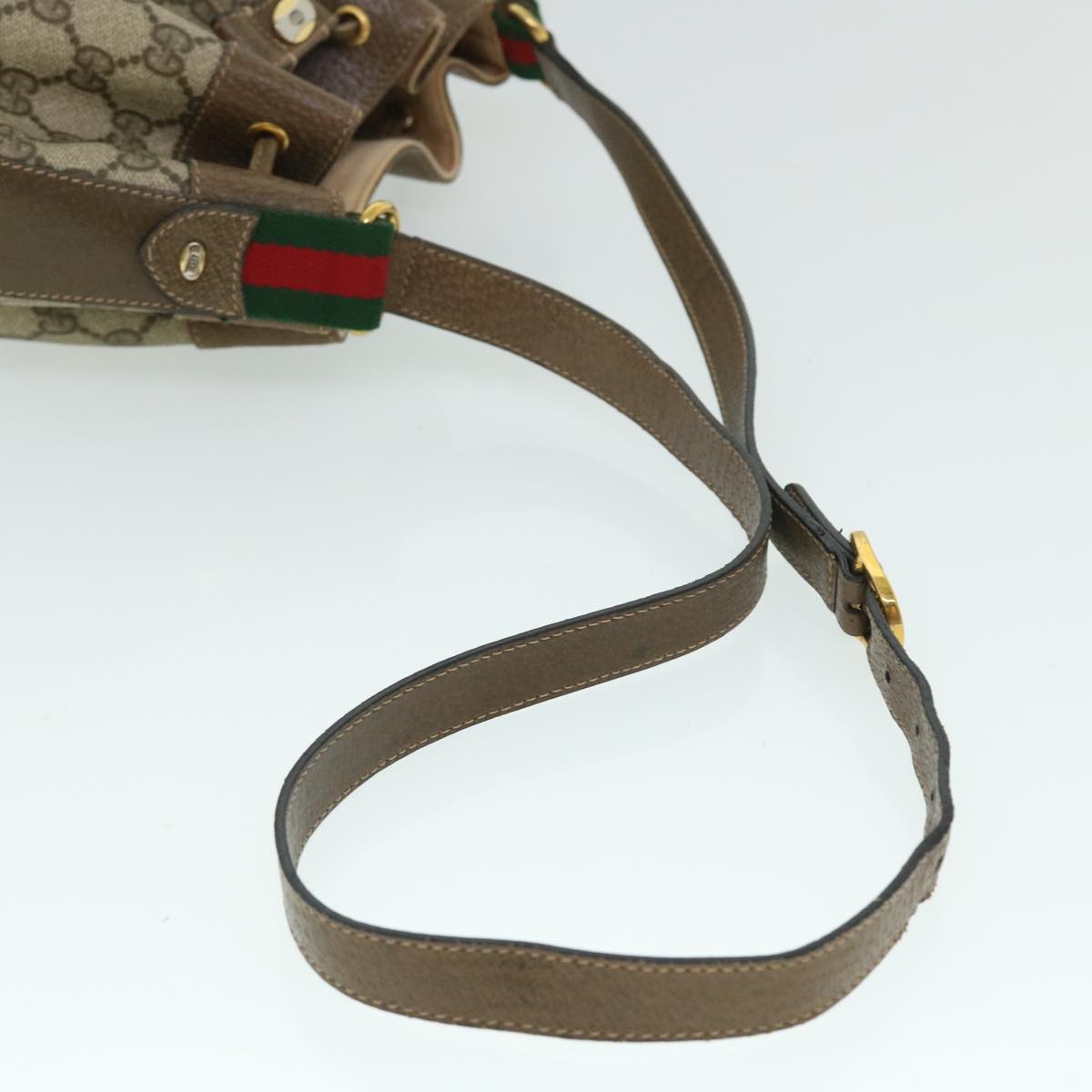 GUCCI GG Canvas Web Sherry Line Shoulder Bag PVC Leather Beige Green 52761