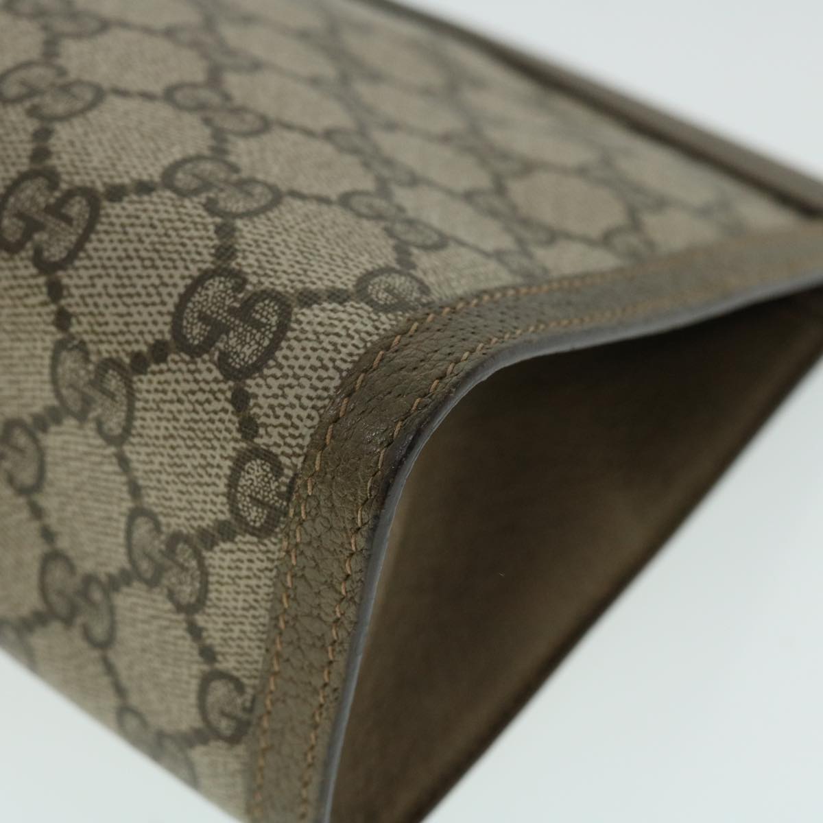 GUCCI GG Canvas Web Sherry Line Clutch Bag PVC Leather Beige Green 52762
