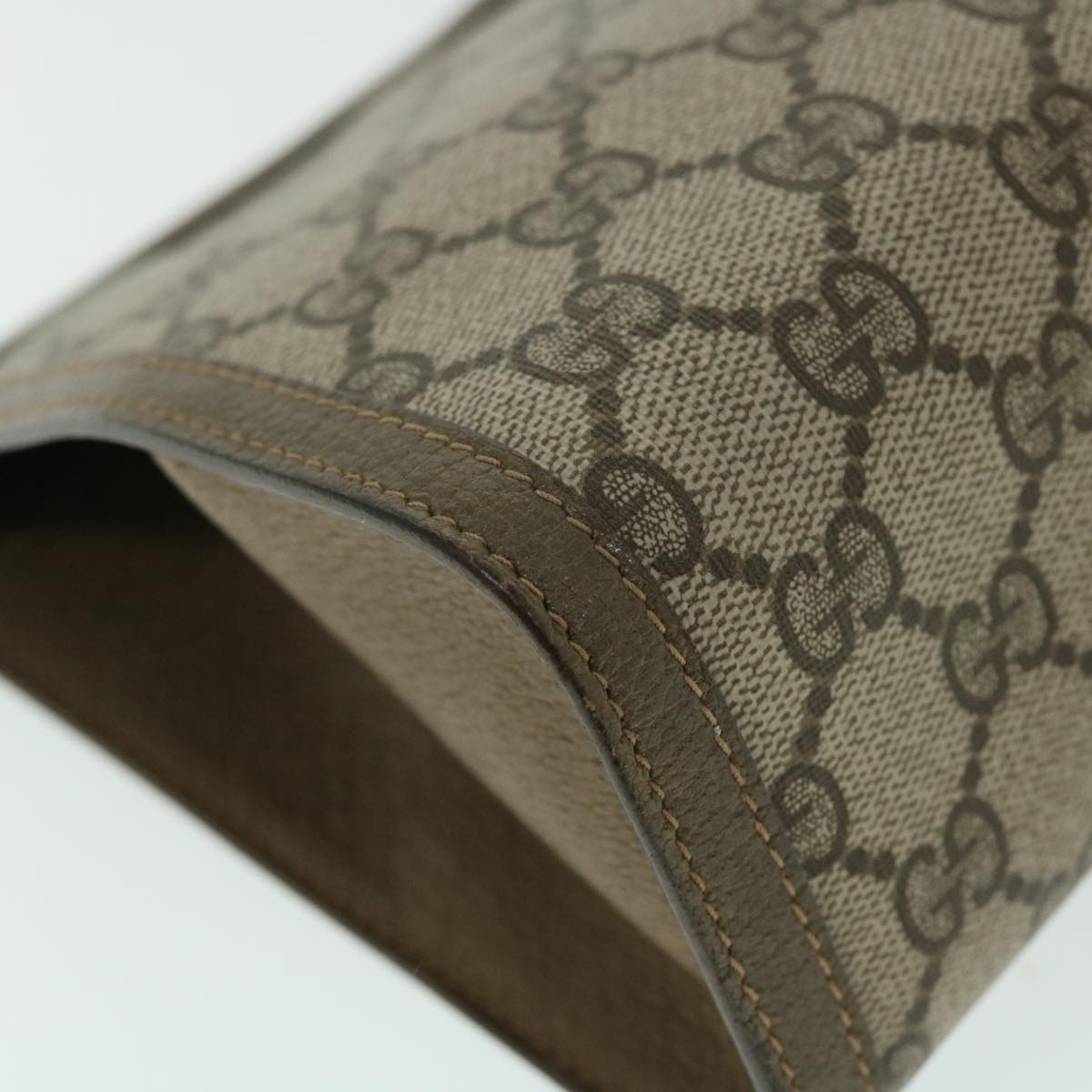 GUCCI GG Canvas Web Sherry Line Clutch Bag PVC Leather Beige Green 52762