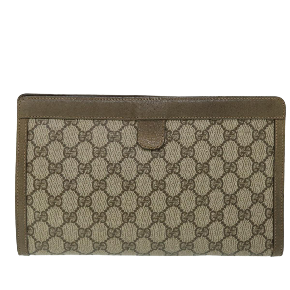 GUCCI GG Canvas Web Sherry Line Clutch Bag PVC Leather Beige Green 52762
