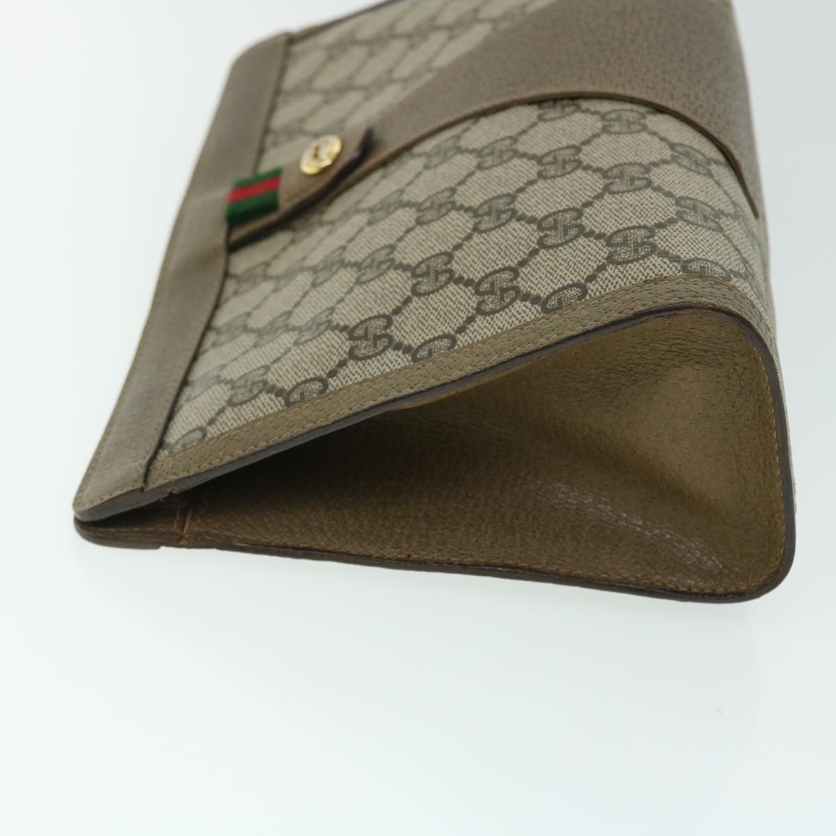 GUCCI GG Canvas Web Sherry Line Clutch Bag PVC Leather Beige Green 52762