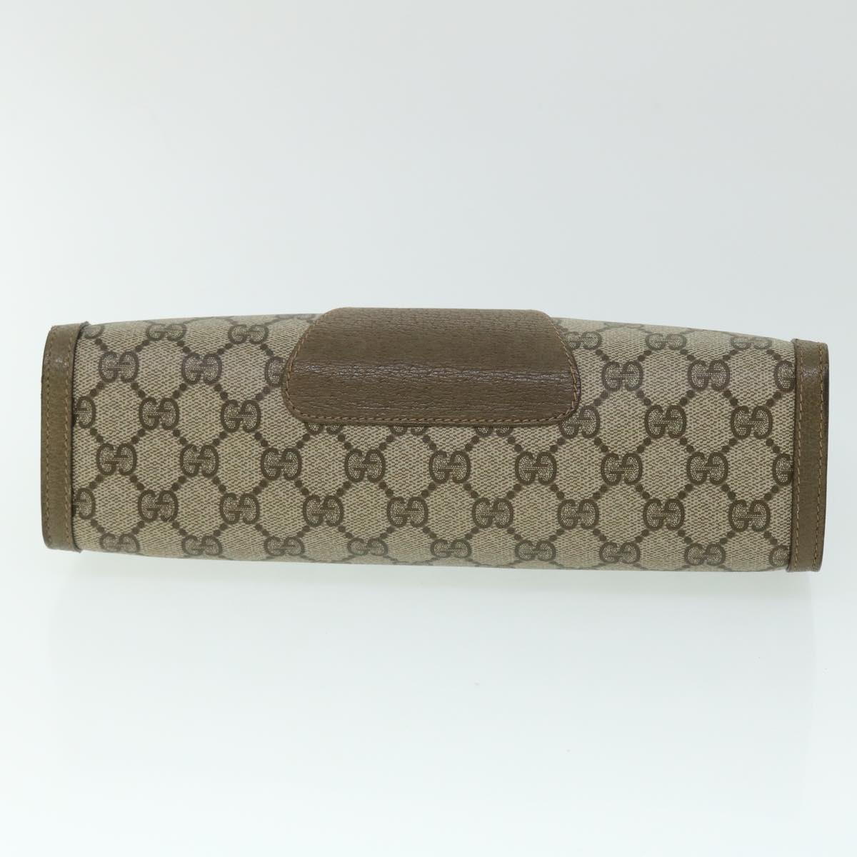 GUCCI GG Canvas Web Sherry Line Clutch Bag PVC Leather Beige Green 52762