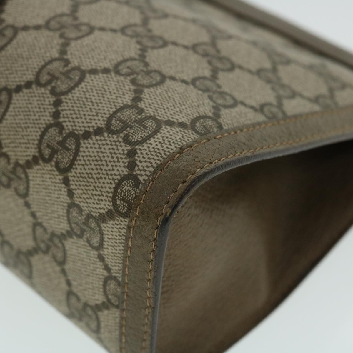 GUCCI GG Canvas Web Sherry Line Clutch Bag PVC Leather Beige Green 52762