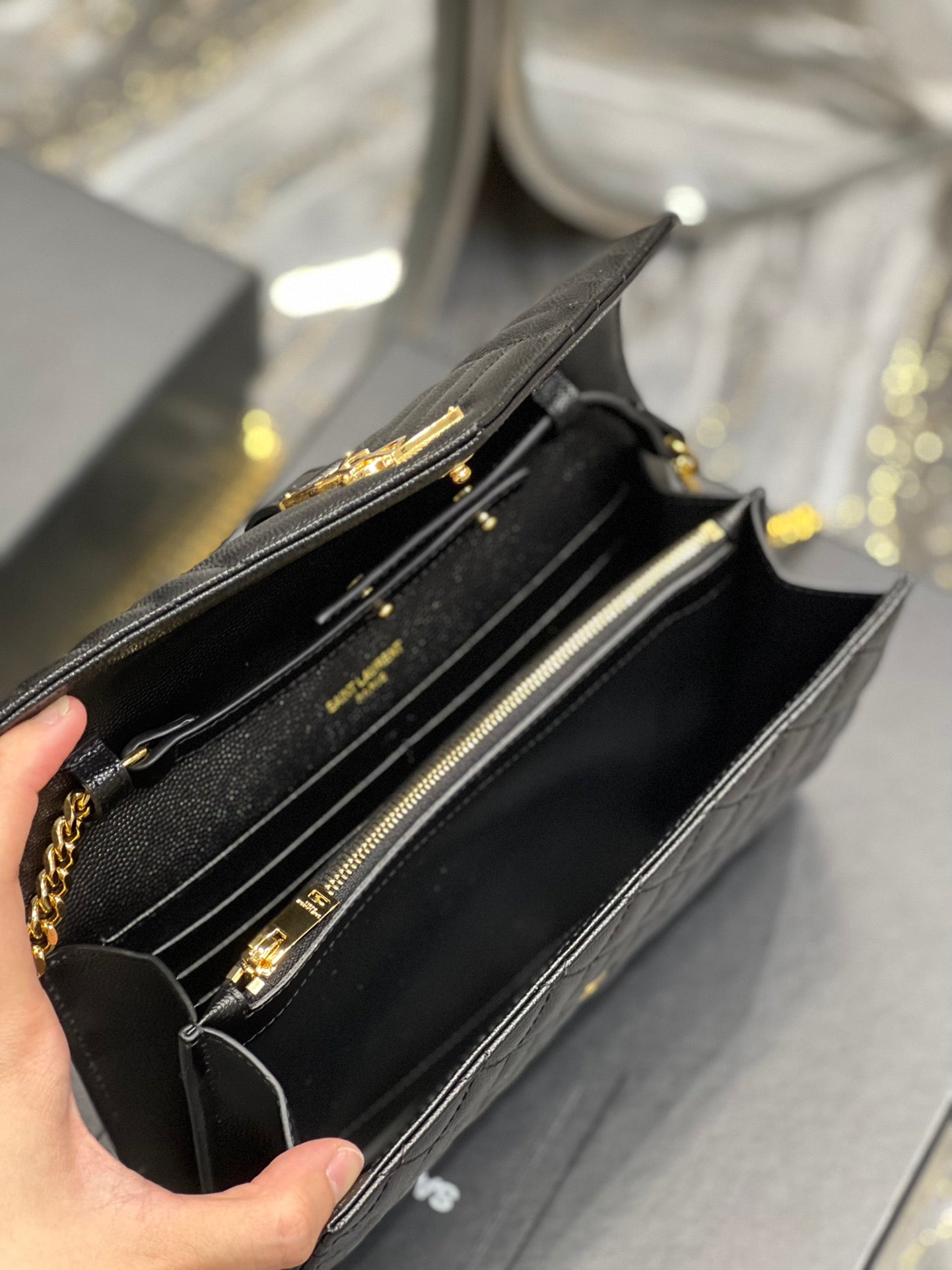 YSSL Envelope Small Chain Bag Black For Women, Women’s Bags 8.6in/22cm YSL