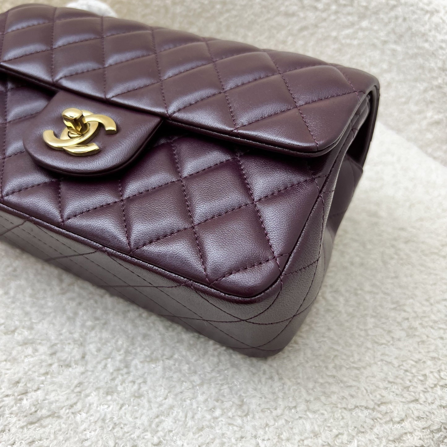 GLM-Classic Rectangle Mini Flap Bag in Burgundy Lambskin and LGHW