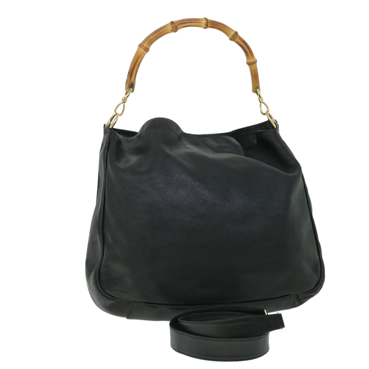 GUCCI Bamboo Shoulder Bag Leather 2way Black 52913