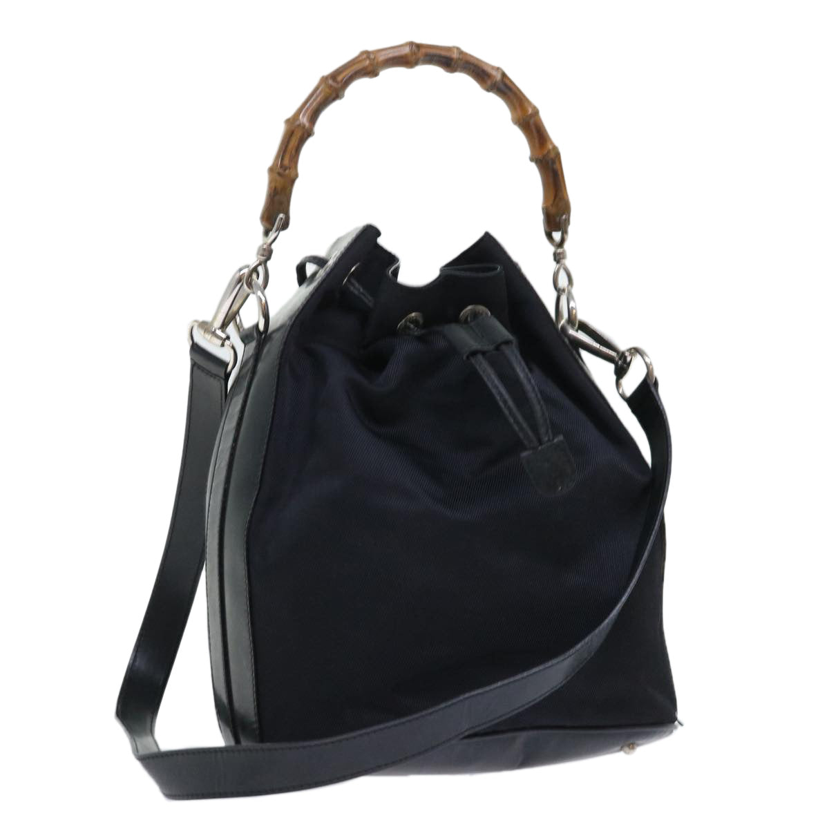 GUCCI Bamboo Shoulder Bag Nylon Leather 2way Black 53004
