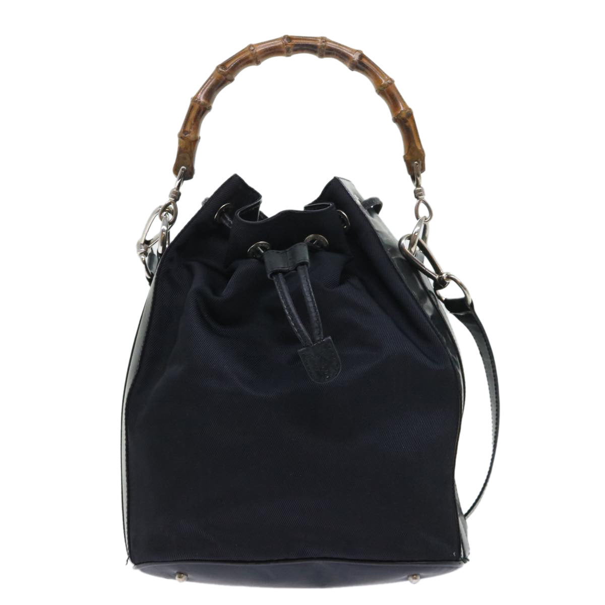 GUCCI Bamboo Shoulder Bag Nylon Leather 2way Black 53004