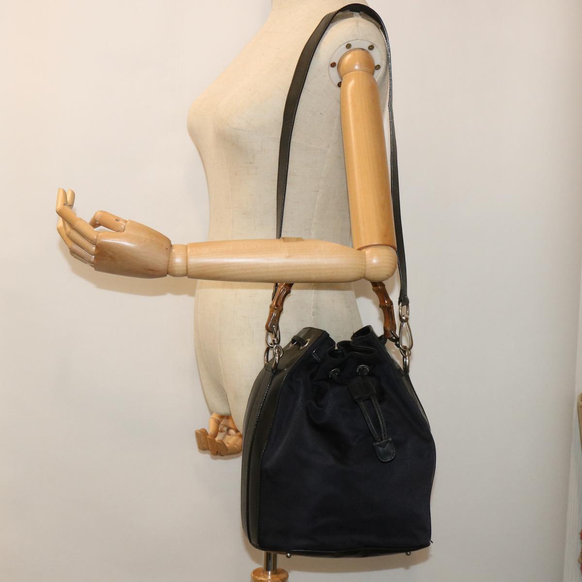 GUCCI Bamboo Shoulder Bag Nylon Leather 2way Black 53004