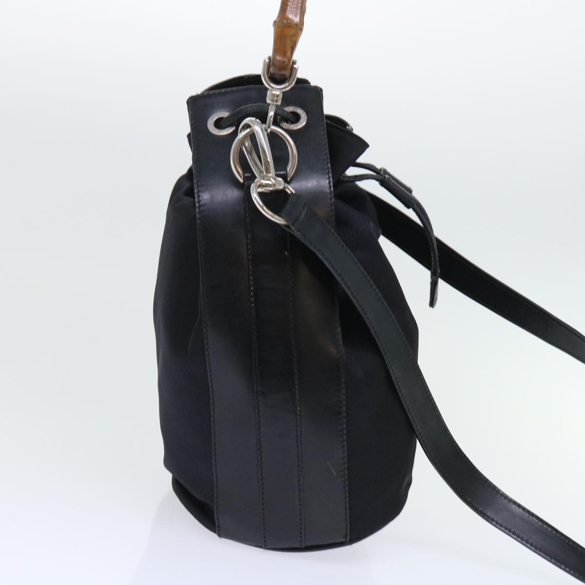 GUCCI Bamboo Shoulder Bag Nylon Leather 2way Black 53004