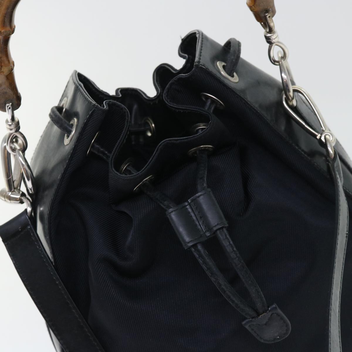 GUCCI Bamboo Shoulder Bag Nylon Leather 2way Black 53004