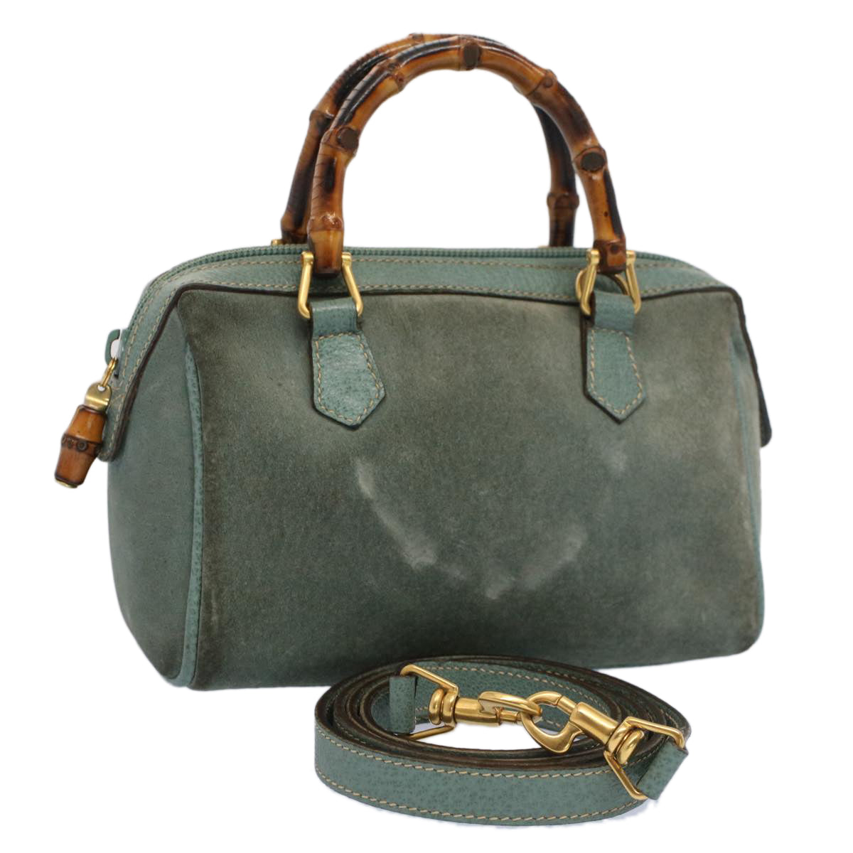 GUCCI Bamboo Hand Bag Suede 2way Green 007 3444 0232 53007