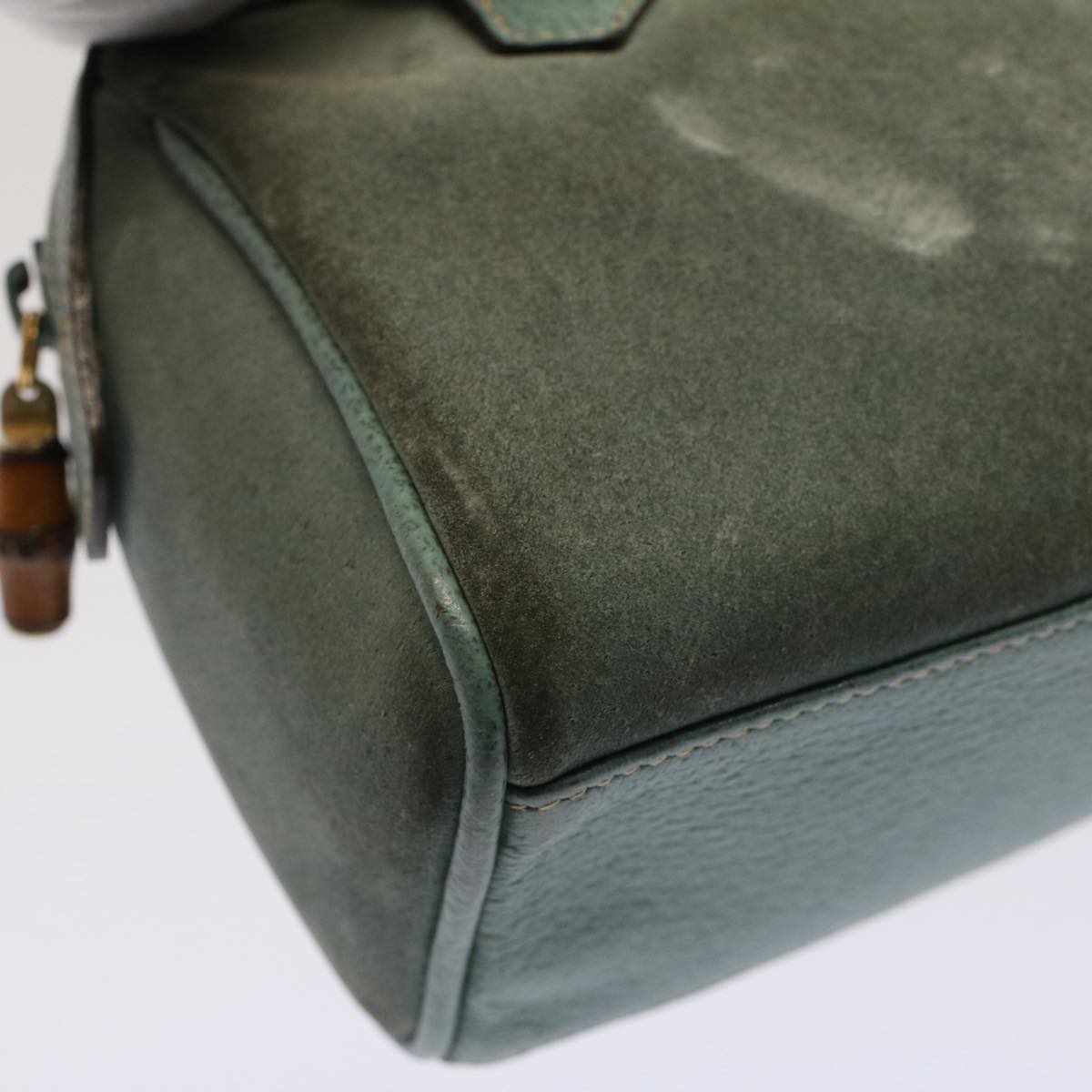 GUCCI Bamboo Hand Bag Suede 2way Green 007 3444 0232 53007