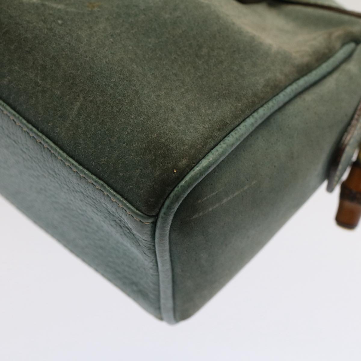 GUCCI Bamboo Hand Bag Suede 2way Green 007 3444 0232 53007