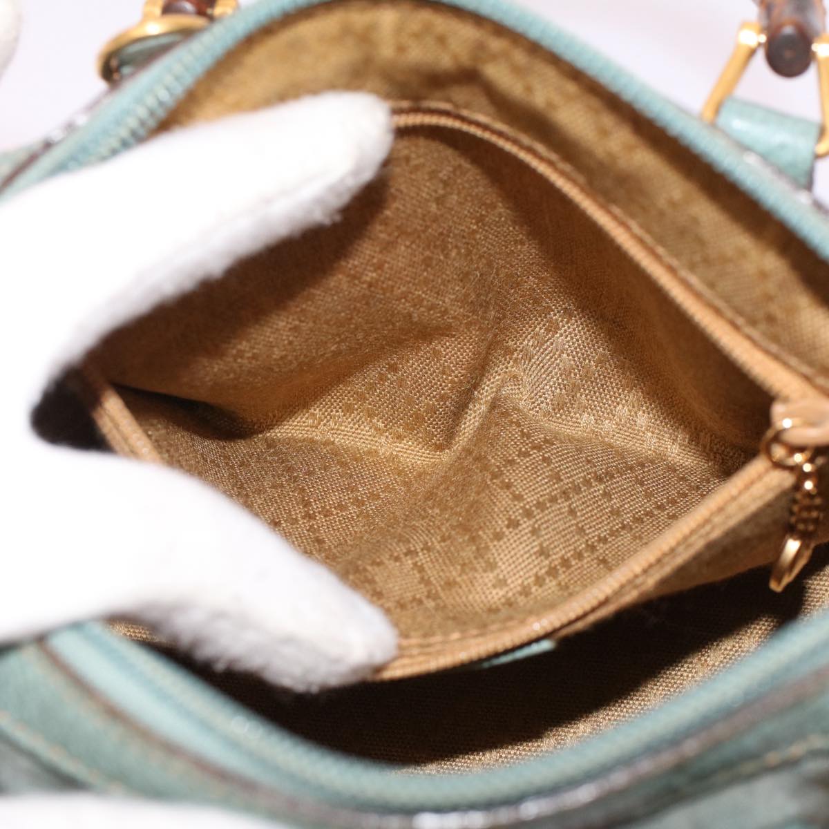GUCCI Bamboo Hand Bag Suede 2way Green 007 3444 0232 53007