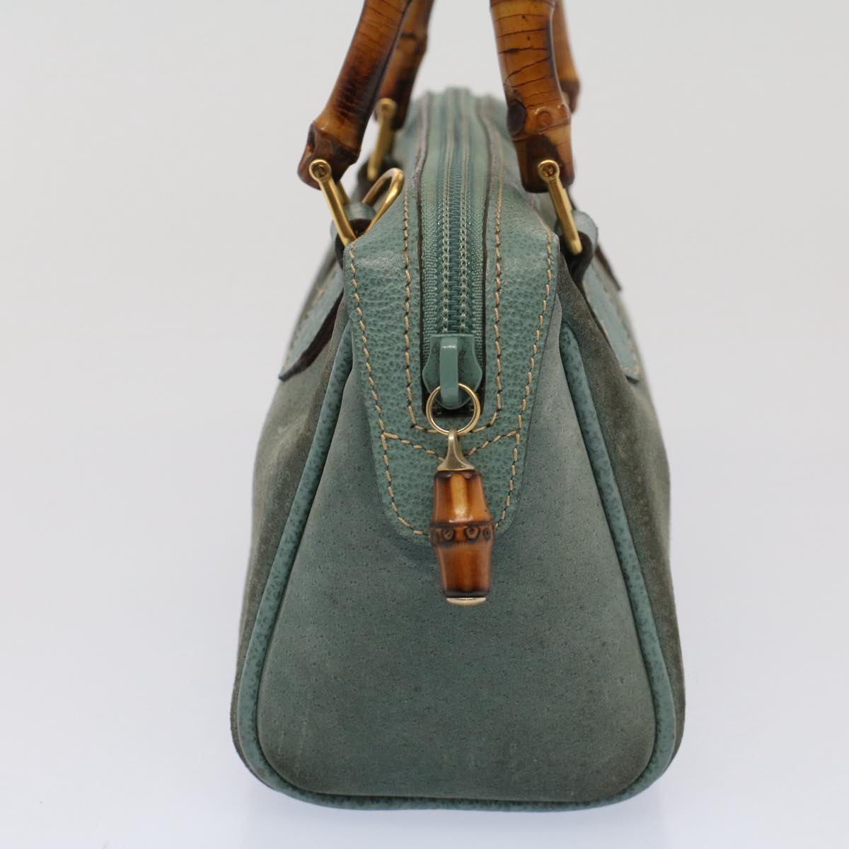 GUCCI Bamboo Hand Bag Suede 2way Green 007 3444 0232 53007