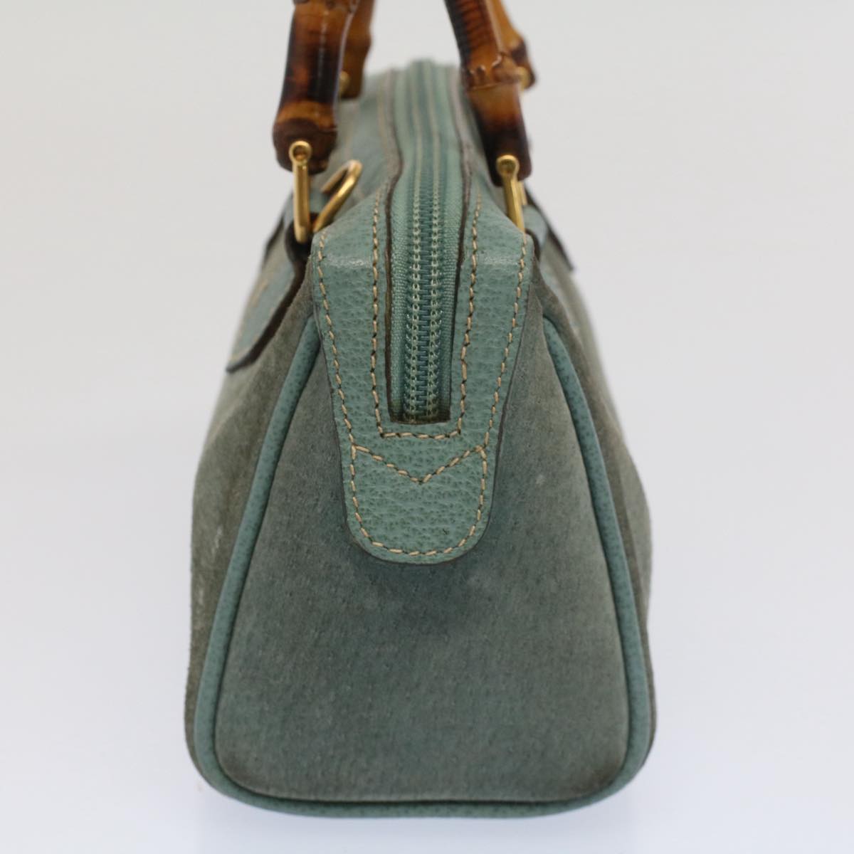 GUCCI Bamboo Hand Bag Suede 2way Green 007 3444 0232 53007