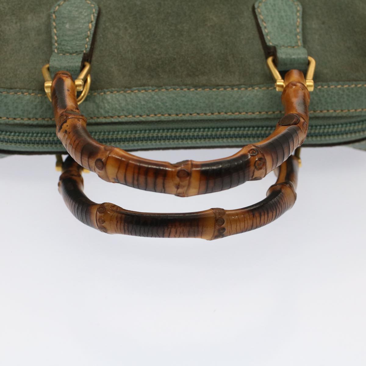 GUCCI Bamboo Hand Bag Suede 2way Green 007 3444 0232 53007