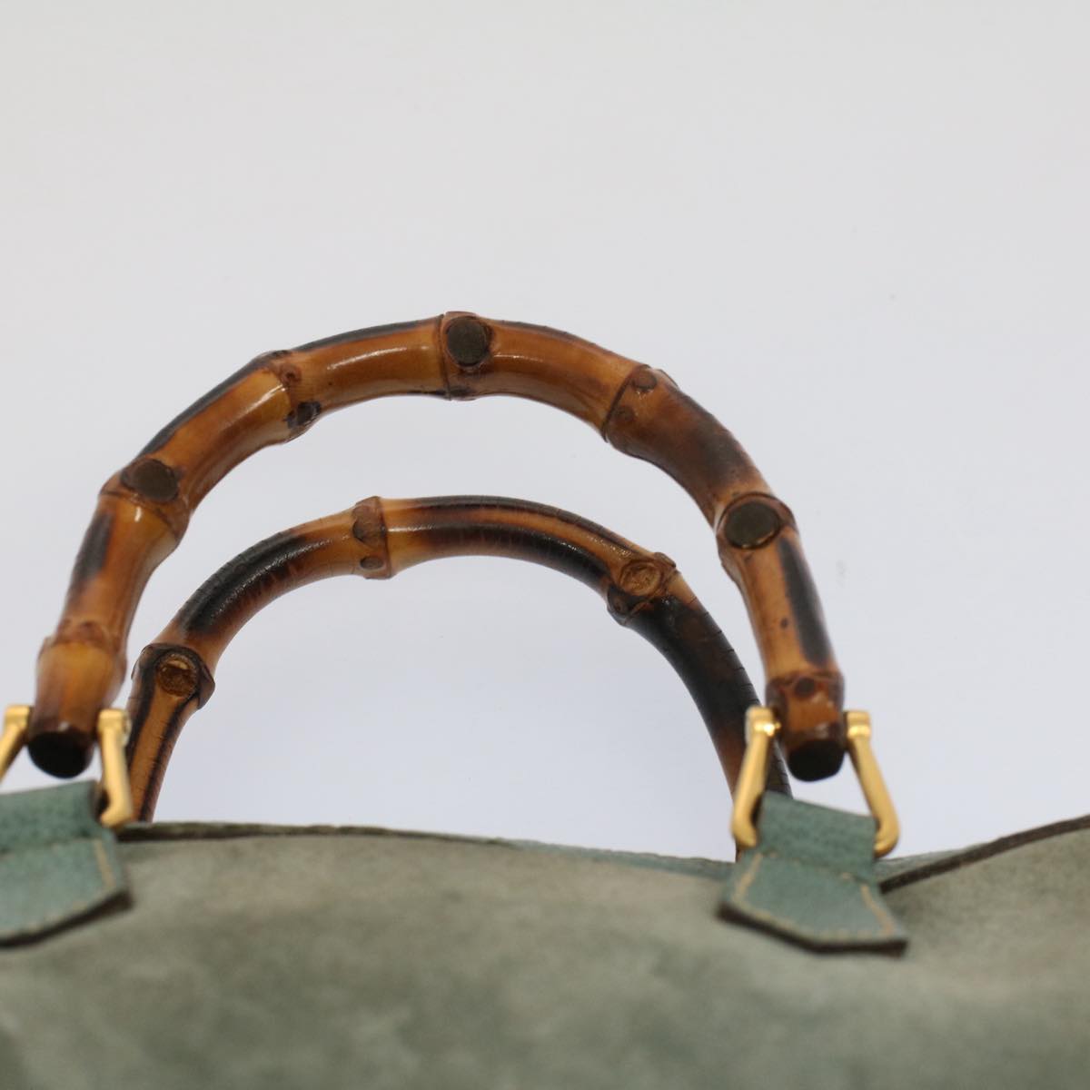 GUCCI Bamboo Hand Bag Suede 2way Green 007 3444 0232 53007