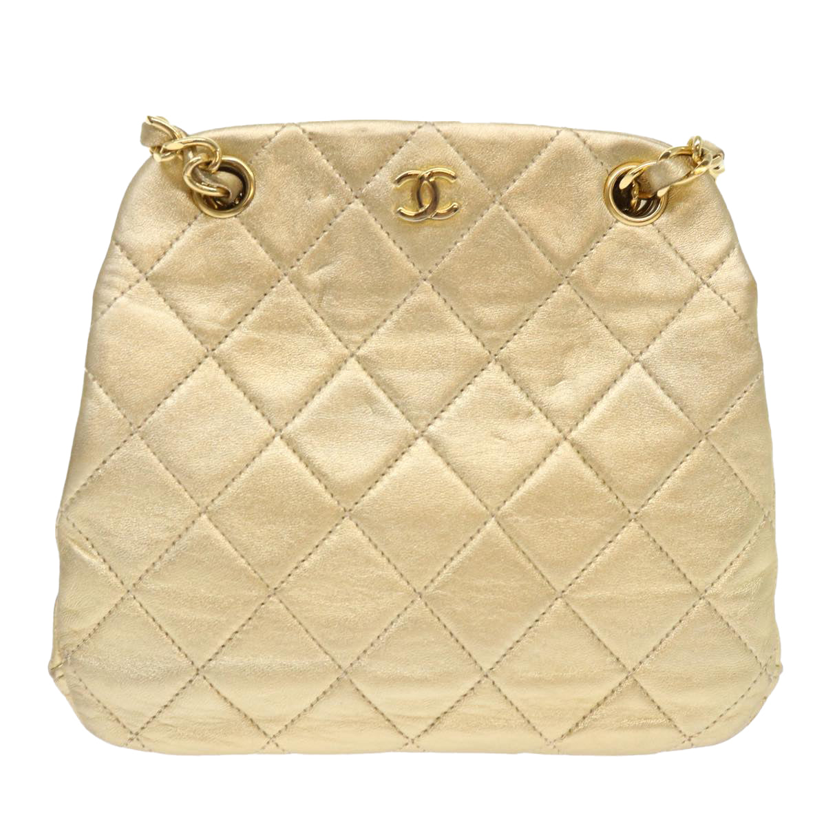 CHANEL Matelasse Chain Shoulder Bag Leather Gold CC 53015A