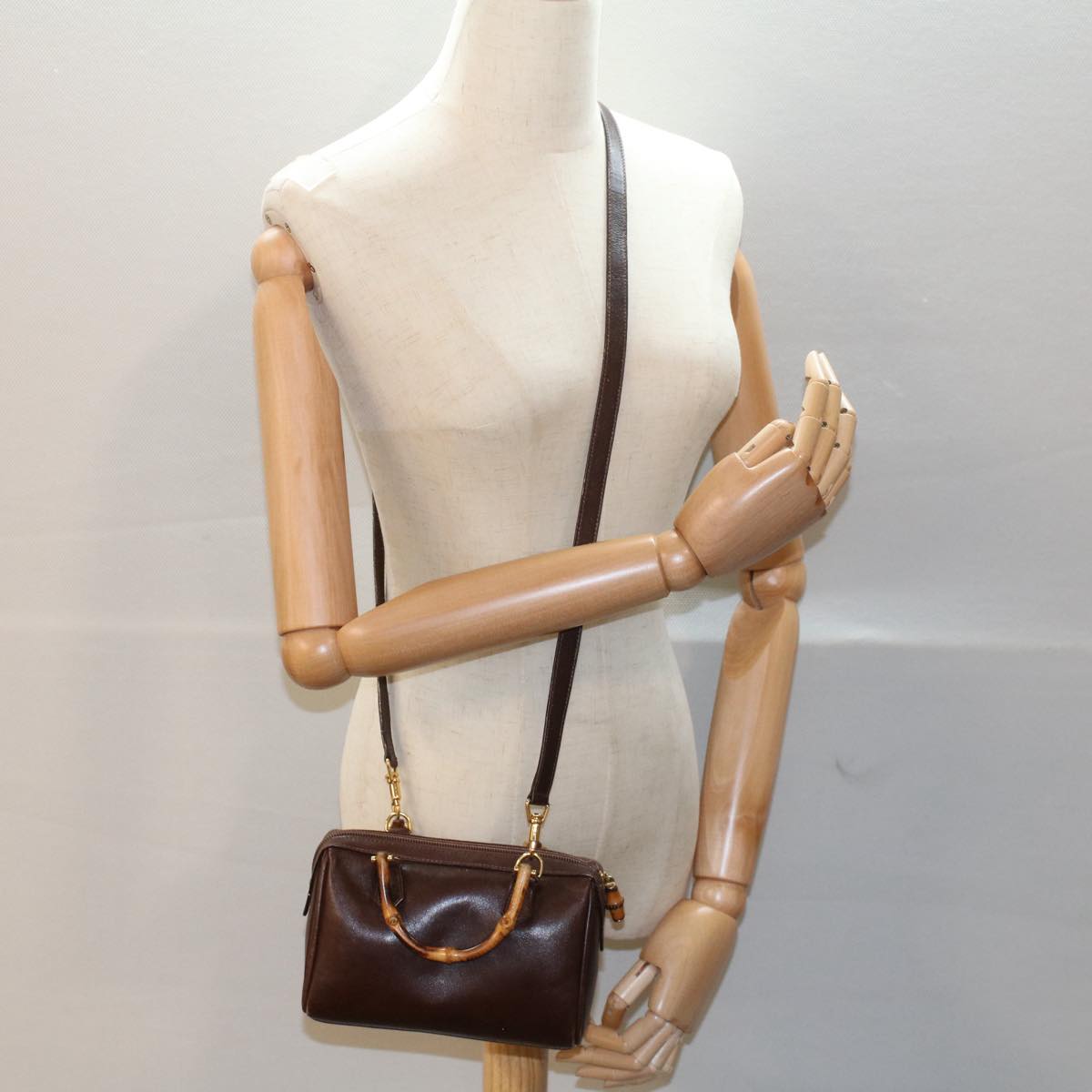 GUCCI Bamboo Hand Bag Leather 2way Brown 007 122 0232 53076