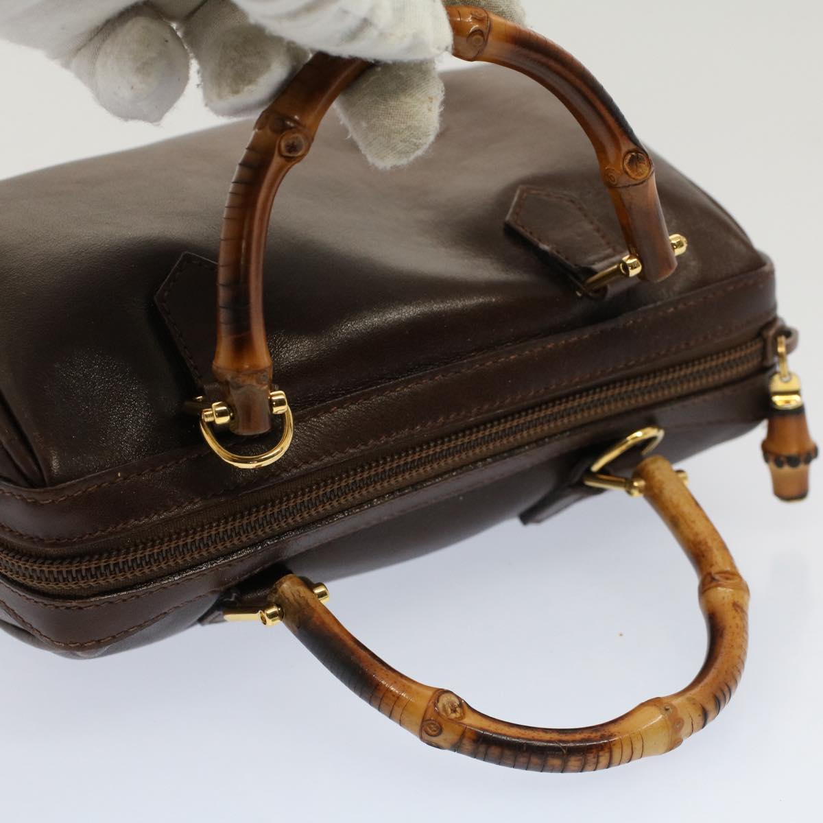 GUCCI Bamboo Hand Bag Leather 2way Brown 007 122 0232 53076