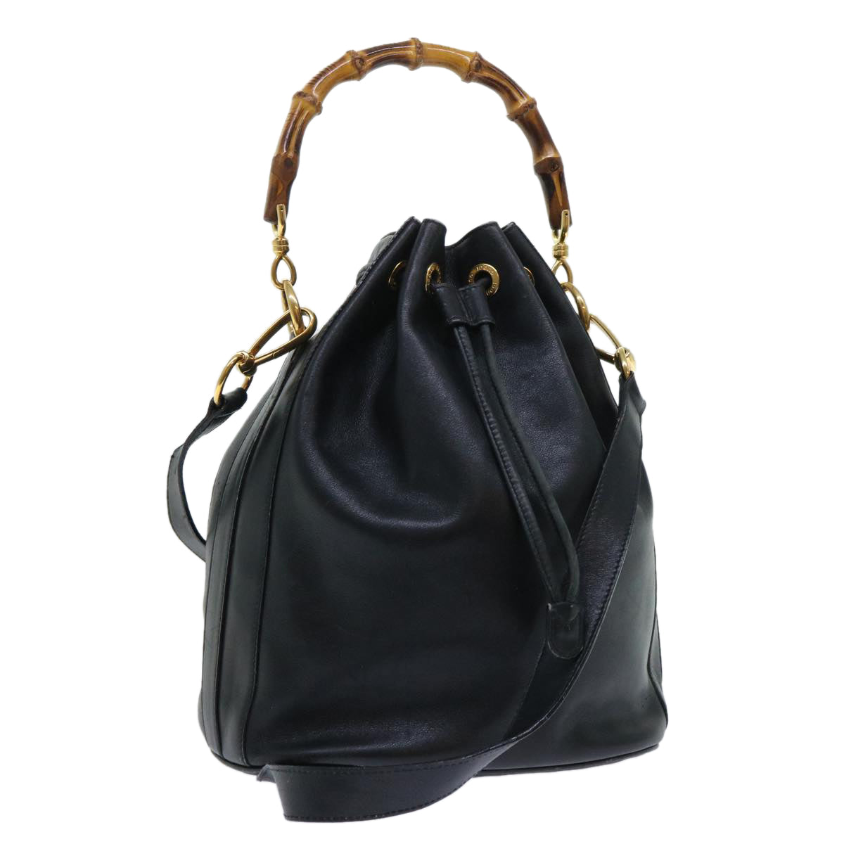 GUCCI Bamboo Shoulder Bag Leather 2way Black 53133